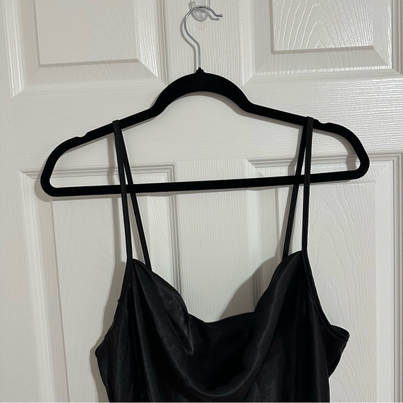 BEBE: LBD Satin Bodycon Cowl Neck Slip Dress - Picture 12 of 15
